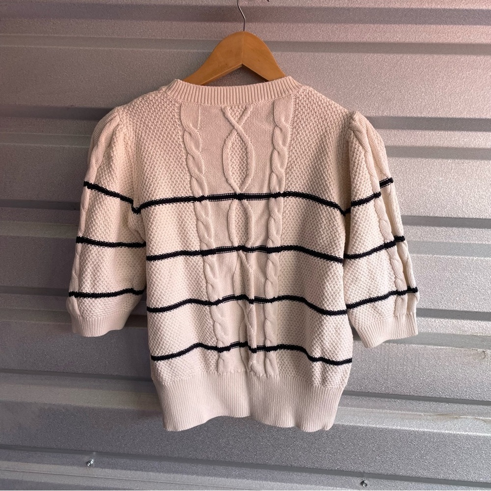 veronica beard short sleeve striped cable knit sweater - Picture 4 of 5